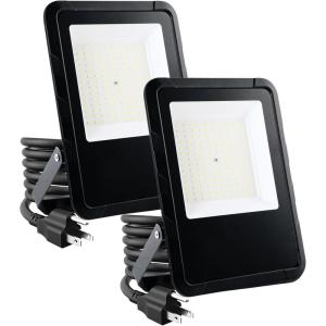 imageSimple Deluxe 2 Pack 100W Outside Work Light 10000LM Waterproof LED Flood Lights with Plug 6500K Portable Exteriores Security Floodlights for Yard Garage Garden Stadium Playground