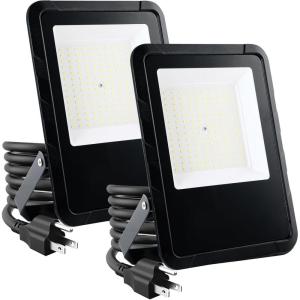 imageSimple Deluxe 2 Pack 140W Outside Work Light 14000LM Waterproof LED Flood Lights with Plug 6500K Portable Exteriores Security Floodlights for Yard Garage Garden Stadium Playground