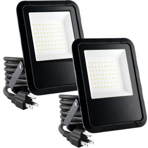 imageSimple Deluxe 2 Pack 70W LED Flood Lights 7000LM Outdoor Waterproof Work Light with Plug 6500K Portable Exteriores Security Floodlights for Yard Garage Garden Stadium Playground