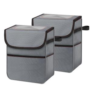 imageSimple Deluxe 2 Pack Car Trash Can with Lid LeakProof Car Garbage Can with Storage Pockets Collapsible Multipurpose Car Trash Bag for Car Accessories 2 Gallon Grey