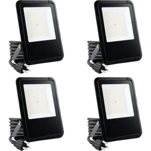 imageSimple Deluxe 4 Pack 100W Outside Work Light 10000LM Waterproof LED Flood Lights with Plug 6500K Portable Exteriores Security Floodlights for Yard Garage Garden Stadium Playground