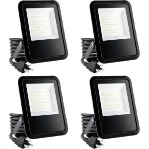 imageSimple Deluxe 4 Pack 70W Outside Work Light 7000LM Waterproof LED Flood Lights with Plug 6500K Portable Exteriores Security Floodlights for Yard Garage Garden Stadium Playground