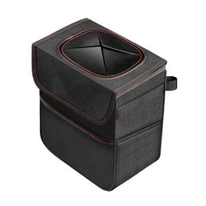 imageSimple Deluxe Car Trash Can With Lid Storage Pockets LeakProof Garbage Container Adjustable Straps Waterproof Portable Collapsible 2 Gallon Black