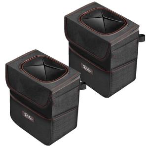 imageSimple Deluxe Car Trash Can with Storage Pockets Multipurpose Car Garbage Bin with Adjustable Straps Hanging for Headrest Foldable and Portable Organizer 3 Gallon Black2 Gallon