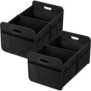 imageSimple Deluxe Car Trunk Organizer 2 Compartments Collapsible Trunk Storage Antislip Design Made of Waterproof 600D Oxford Polyester Suitable for Minivan SUV Truck Standard Size Black 2 Pack2 Pack