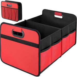 imageSimple Deluxe Car Trunk Organizer 2 Compartments Collapsible Trunk Storage Antislip Design Made of Waterproof 600D Oxford Polyester Suitable for SUV Minivan Standard Size Red 2 PackRed