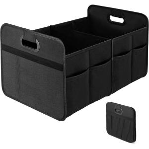 imageSimple Deluxe Car Trunk Organizer 2 Compartments Collapsible Trunk Storage Antislip Design Made of Waterproof 600D Oxford Polyester Suitable for SUV Minivan Standard Size Red 2 PackBlack