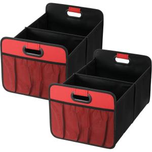 imageSimple Deluxe Car Trunk Organizer 2 Compartments Collapsible Trunk Storage Antislip Design Made of Waterproof 600D Oxford Polyester Suitable for SUV Minivan Standard Size Red 2 PackRed 2 Pack