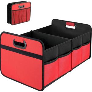 imageSimple Deluxe Car Trunk Organizer Antislip Design Made of Waterproof 600D Oxford Polyester 2 Compartments Collapsible Trunk Storage Suitable for SUV 14quot D x 22quot W x 12quot H RedRed New