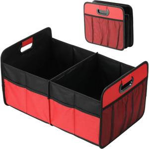 imageSimple Deluxe Car Trunk Organizer Antislip Design Made of Waterproof 600D Oxford Polyester 2 Compartments Collapsible Trunk Storage Suitable for SUV 14quot D x 22quot W x 12quot H RedRed