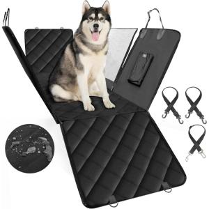 imageSimple Deluxe Dog Car Seat Cover Waterproof with Mesh Window and 3 Storage Pocket Durable Scratchproof ampamp Nonslip Dog Car Hammock with Universal Size for Cars Trucks SUVs StandardStandard54 W x 58 L