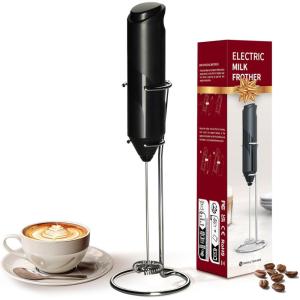 imageYSSOA Electric Milk Frother Handheld Battery Operated Automatic Milk Foam Whisk Drink Mixer for Coffee Frappe Latte Matcha Black1 Pack