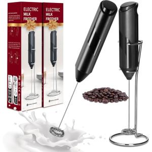 imageYSSOA Electric Milk Frother Handheld Battery Operated Automatic Milk Foam Whisk Drink Mixer for Coffee Frappe Latte Matcha Black2 Pack