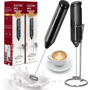 imageYSSOA Electric Milk Frother Handheld Battery Operated Automatic Milk Foam Whisk Drink Mixer for Coffee Frappe Latte Matcha Black2 Pack Milk Frother with Stand