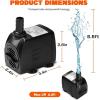 imageSimple Deluxe 800GPH Bottom Suction Submersible Pump 3000LH 60W with 98ft High Lift Fountain Pump with 3 Nozzles for Fish Tank Pond Aquarium Hydroponics290GPH