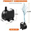imageSimple Deluxe 800GPH Bottom Suction Submersible Pump 3000LH 60W with 98ft High Lift Fountain Pump with 3 Nozzles for Fish Tank Pond Aquarium Hydroponics550 GPH