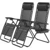 imageSimple Deluxe 2 Set Zero Gravity Chairs Patio Portable Reclining Folding Lounge Chair Beach Camping Chairs with Pillow and Cup Holder Trays for Garden Poolside Blue2 Set Black