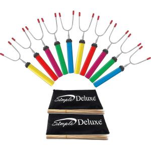 imageSimple Deluxe 15 Pcs 34 inch Marshmallow Roasting Sticks Smores Kit Extendable Design Telescoping Skewers ampamp Hot Dog Forks with Wooden Handle34 inch Colorful Stick
