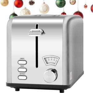 imageSimple Deluxe 15quot Wide Slot 2Slice Toaster 5 Browning Setting and 3 Function Retro StainlessSteel Style Removable Crumb Tray Kitchen Essentials for Bagel BlackRetro Silver