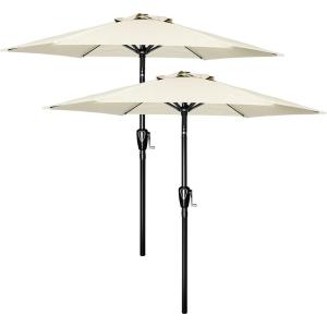 imageSimple Deluxe 75ft Patio Umbrella Outdoor Table Market Yard Umbrella with Round Umbrella Base Stand for Garden Deck Backyard Pool TanBeige2P