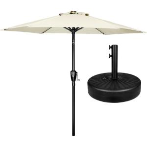 imageSimple Deluxe 75ft Patio Umbrella Outdoor Table Market Yard Umbrella with Round Umbrella Base Stand for Garden Deck Backyard Pool TanComboBeige