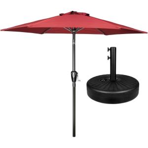 imageSimple Deluxe 75ft Patio Umbrella Outdoor Table Market Yard Umbrella with Round Umbrella Base Stand for Garden Deck Backyard Pool TanComboRed