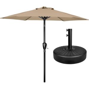 imageSimple Deluxe 75ft Patio Umbrella Outdoor Table Market Yard Umbrella with Round Umbrella Base Stand for Garden Deck Backyard Pool TanComboTan