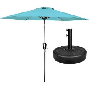 imageSimple Deluxe 75ft Patio Umbrella Outdoor Table Market Yard Umbrella with Round Umbrella Base Stand for Garden Deck Backyard Pool TanComboTurquoise