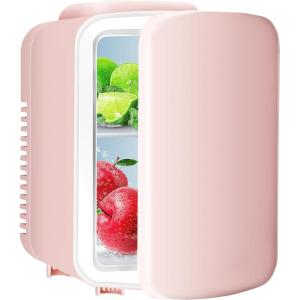 imageSimple Deluxe Portable Mini Fridge 4L6 Can Cooler and Warmer Compact Refrigerator for Skincare Cosmetics Beverage Food 110V AC12V DC for Bedroom Office Car Dorm FreonFree Pink