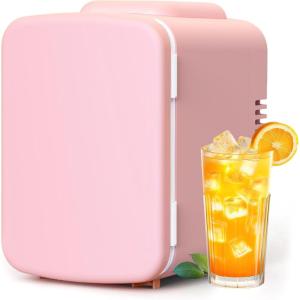 imageSimple Deluxe Portable Mini Fridge 4L6 Can Cooler and Warmer Compact Refrigerator for Skincare Cosmetics Beverage Food for Bedroom RedPink
