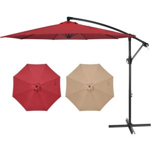 imageSimple Deluxe 10ft Offset Umbrella Cantilever Patio Hanging Umbrella Outdoor Market Umbrella with Crank ampamp Cross Base Suitable for Garden Lawn backyard and DeckRedNew