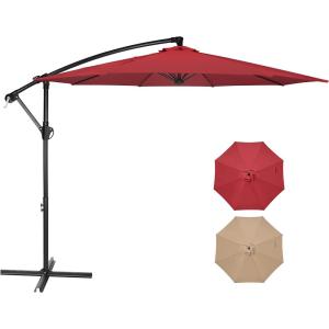 imageSimple Deluxe 10ft Offset Umbrella Cantilever Patio Hanging Umbrella Outdoor Market Umbrella with Crank ampamp Cross Base Suitable for Garden Lawn backyard and DeckRed