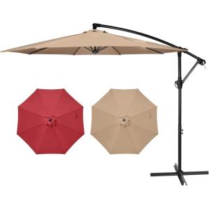 imageSimple Deluxe 10ft Offset Umbrella Cantilever Patio Hanging Umbrella Outdoor Market Umbrella with Crank ampamp Cross Base Suitable for Garden Lawn backyard and DeckTanNew