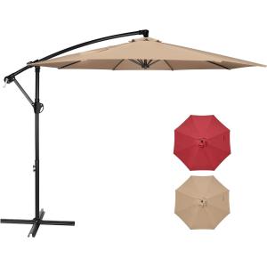imageSimple Deluxe 10ft Offset Umbrella Cantilever Patio Hanging Umbrella Outdoor Market Umbrella with Crank ampamp Cross Base Suitable for Garden Lawn backyard and DeckTan