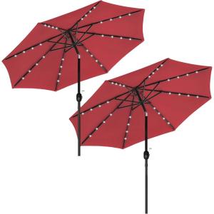 imageSimple Deluxe 9 Solar Umbrella 32 LED Lighted Patio Umbrella Table Market Umbrella for Garden Deck Backyard and Pool2PRed