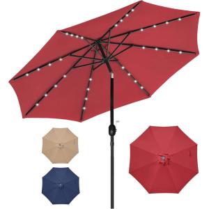imageSimple Deluxe 9 Solar Umbrella 32 LED Lighted Patio Umbrella Table Market Umbrella for Garden Deck Backyard and PoolRed