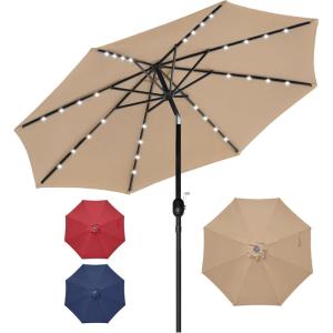 imageSimple Deluxe 9 Solar Umbrella 32 LED Lighted Patio Umbrella Table Market Umbrella for Garden Deck Backyard and PoolTan