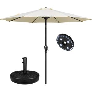imageSimple Deluxe Patio Umbrella Outdoor UV Protection Sunshade with Push Button TiltCrank and 8 Sturdy Ribs for Table Garden Lawn Beach PoolRound BaseLightUmbrellaBeige