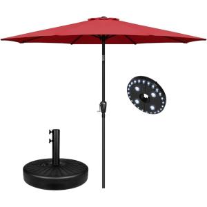 imageSimple Deluxe Patio Umbrella Outdoor UV Protection Sunshade with Push Button TiltCrank and 8 Sturdy Ribs for Table Garden Lawn Beach PoolRound BaseLightUmbrellaRed