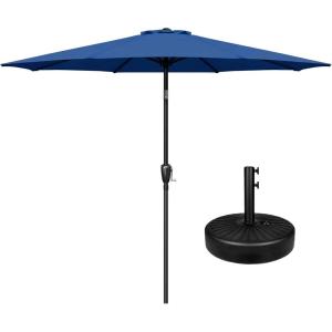 imageSimple Deluxe Patio Umbrella Outdoor UV Protection Sunshade with Push Button TiltCrank and 8 Sturdy Ribs for Table Garden Lawn Beach PoolRound BaseUmbrellaBlue
