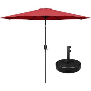 imageSimple Deluxe Patio Umbrella Outdoor UV Protection Sunshade with Push Button TiltCrank and 8 Sturdy Ribs for Table Garden Lawn Beach PoolRound BaseUmbrellaRed