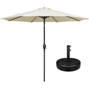 imageSimple Deluxe Patio Umbrella Outdoor UV Protection Sunshade with Push Button TiltCrank and 8 Sturdy Ribs for Table Garden Lawn Beach PoolRound BaseUmbrellaBeige
