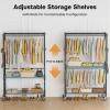 imageSimple Deluxe Rolling Clothes Rack Heavy Duty Clothing Rack 3Shelf Portable Adjustable Garment Rack with Wheels Wardrobe Closet with Side Hooks 433quot W x 177quot D x 803quot H BlackBlack Big