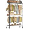 imageSimple Deluxe Rolling Clothes Rack Heavy Duty Clothing Rack 3Shelf Portable Adjustable Garment Rack with Wheels Wardrobe Closet with Side Hooks 433quot W x 177quot D x 803quot H BlackBlack Big