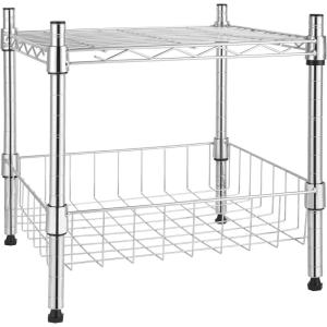 imageSimple Deluxe 2Tier Shelving Unit 15quot W x 15quot D x 138quot H Wire Metal Storage Rack with Basket Chrome