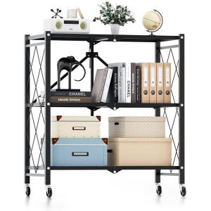 imageSimple Deluxe 4Tier Folding Storage Shelves 2795quot W x 1496quot D x 4961quot H Foldable Shelving Unit 1000 Lbs Loading Capacity Black3Tier  28W x 15D x 34H