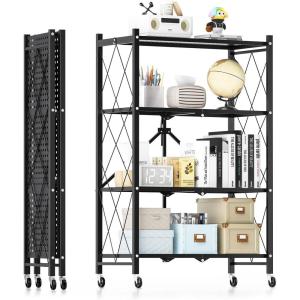 imageSimple Deluxe 4Tier Folding Storage Shelves 2795quot W x 1496quot D x 4961quot H Foldable Shelving Unit 1000 Lbs Loading Capacity Black4Tier  28W x 15D x 49H
