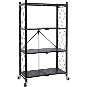 imageSimple Deluxe 4Tier Folding Storage Shelves 2795quot W x 1496quot D x 4961quot H Foldable Shelving Unit 1000 Lbs Loading Capacity Black4Tier