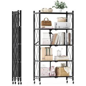 imageSimple Deluxe 4Tier Folding Storage Shelves 2795quot W x 1496quot D x 4961quot H Foldable Shelving Unit 1000 Lbs Loading Capacity Black5Tier  28W x 15D x 64H
