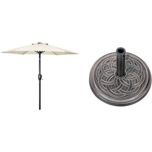 imageSimple Deluxe 9 Patio Umbrella Outdoor Table Market Yard Umbrella with Push Button TiltCrankBeige  Round Stand